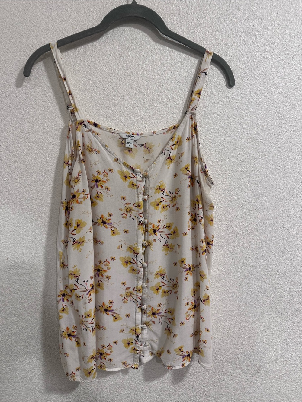 Sonoma Cream Spaghetti-Strap Floral Button-Front Camisole